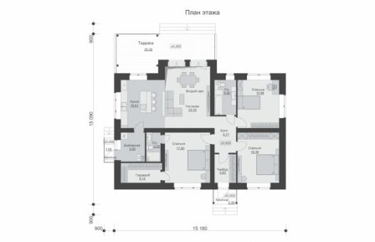 Одноэтажный дом с террасой и вторым светом в гостиной